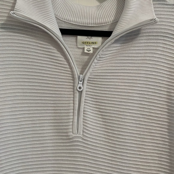 Aerie White Ribbed Collared Quarter-Zip Pullover Small Athleisure Loungewear - Picture 3 of 5